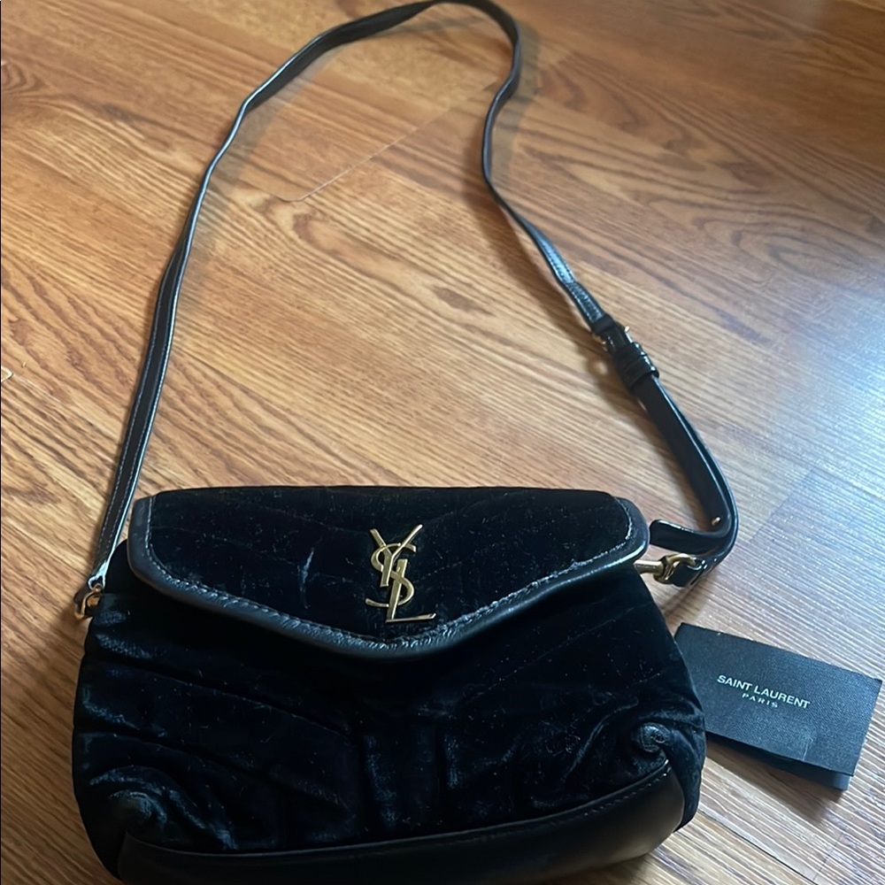 Saint Laurent Black Velvet Shoulder Bag